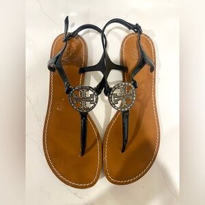 Tory Burch violet Miller T-Strap thong Sandals black and leather size 8